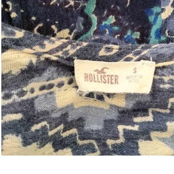 Hollister Blue Paisley Fringe Kimono Cardigan Open Front Boho Top Small - Picture 3 of 7